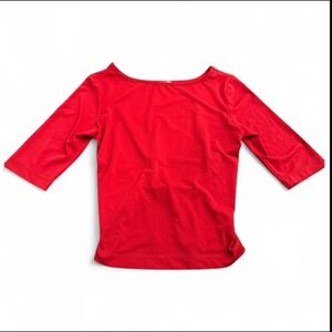 🟠 Moa Moa Women’s Red Qtr Sleeve Top w/ Open Tie Back Bottom Size Large